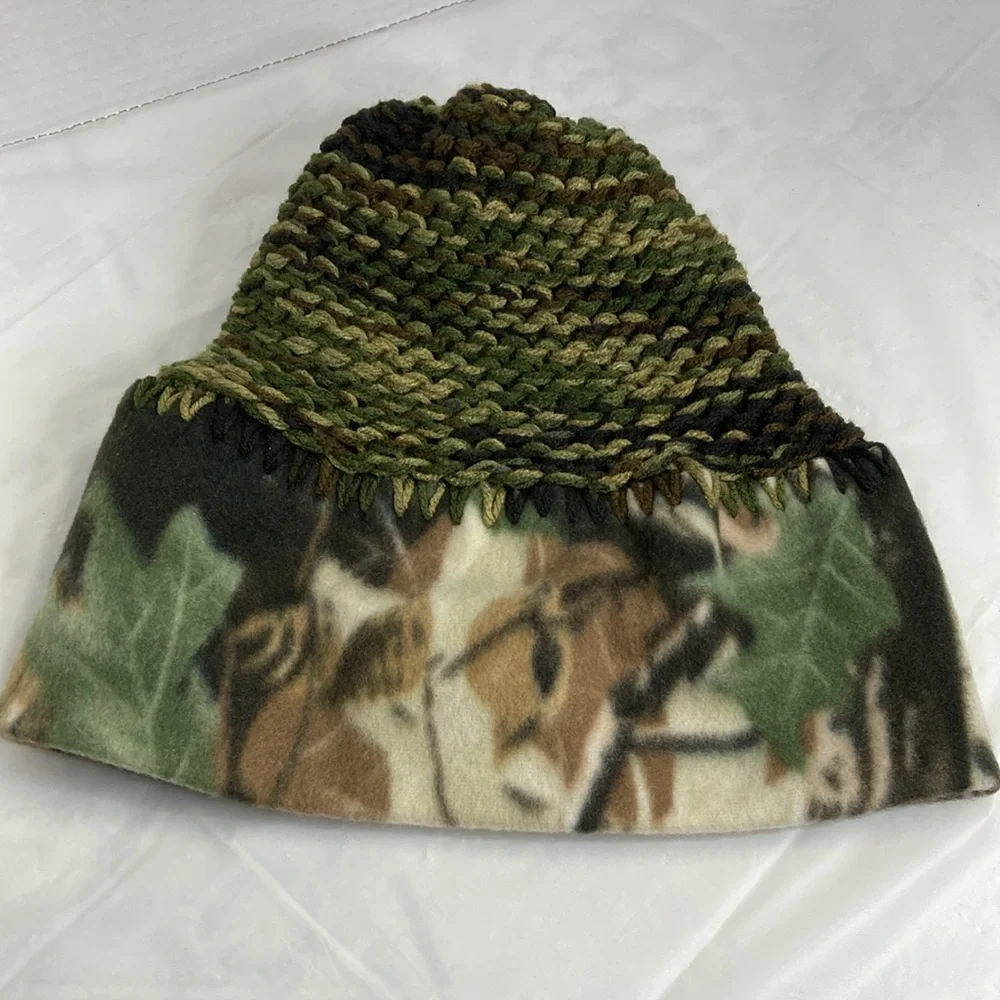 Handcrafted Camo Knit and Fleece Beanie Toque Hat Unisex